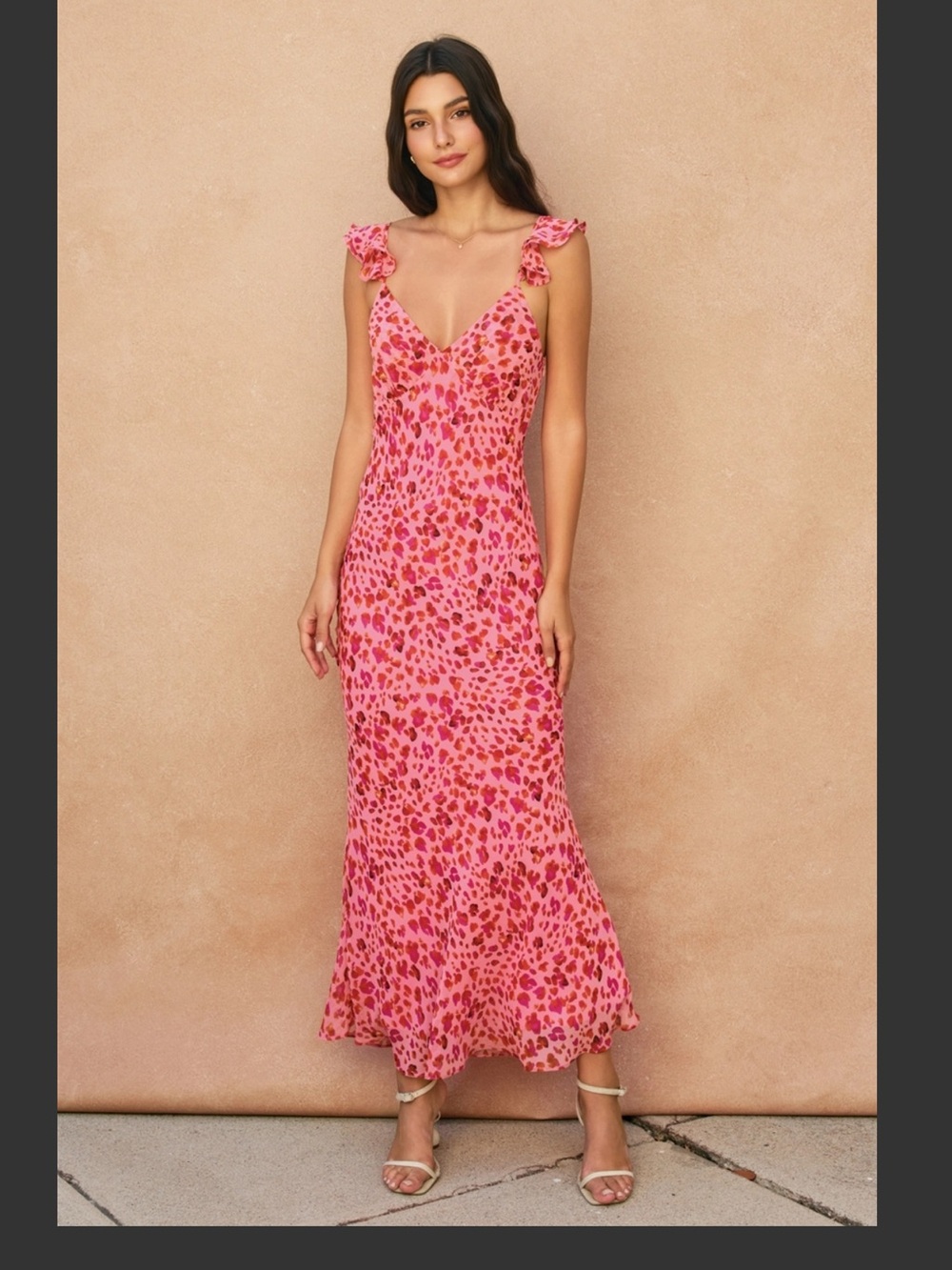 Dress Forum Pink Floral Maxi Dress with Ruffle Straps
